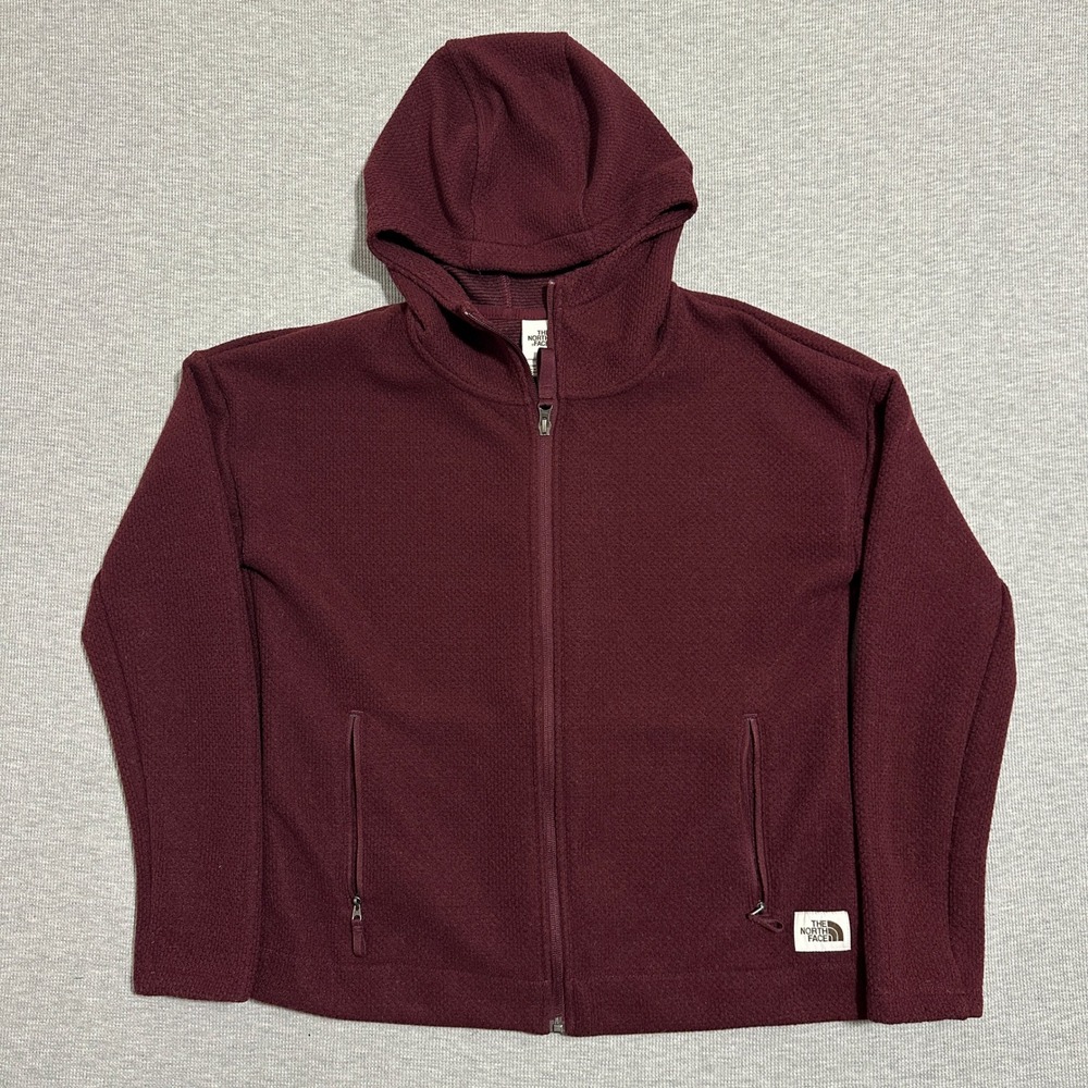 The North Face Burgundy Waffle Knit Full Zip Hoodie Womens Size Medium
